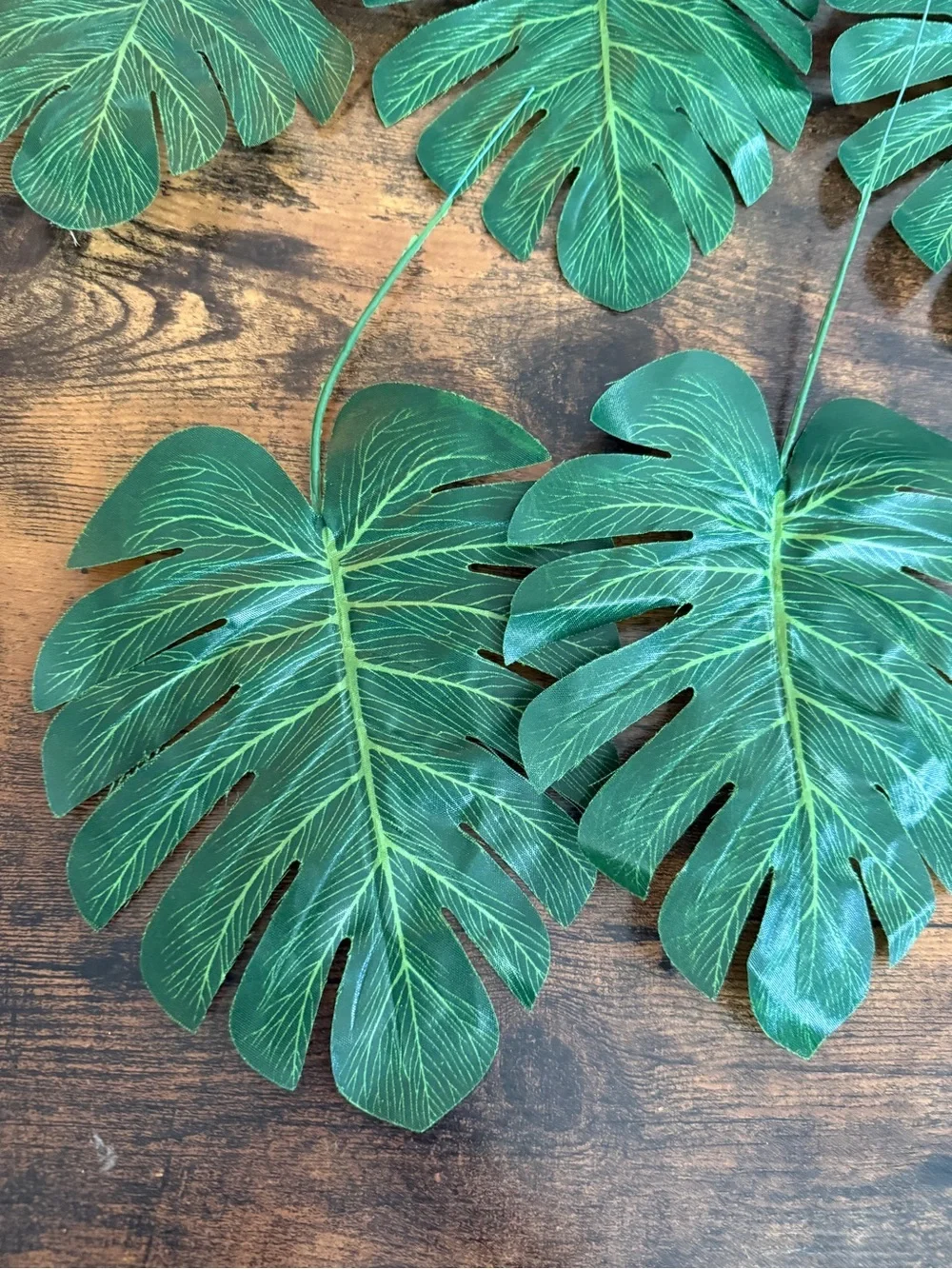 Set of 5 Faux Monstera Leaves - Green